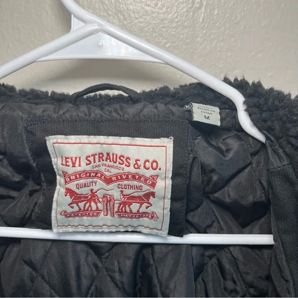 Levi Corduroy Jacket Hooded Trucker Utility Quilted Lined Sherpa Black Men M